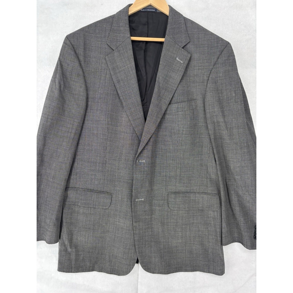 Lands End Mens 44L Wool Sports Coat Gray Houndstooth Jacket Blazer
